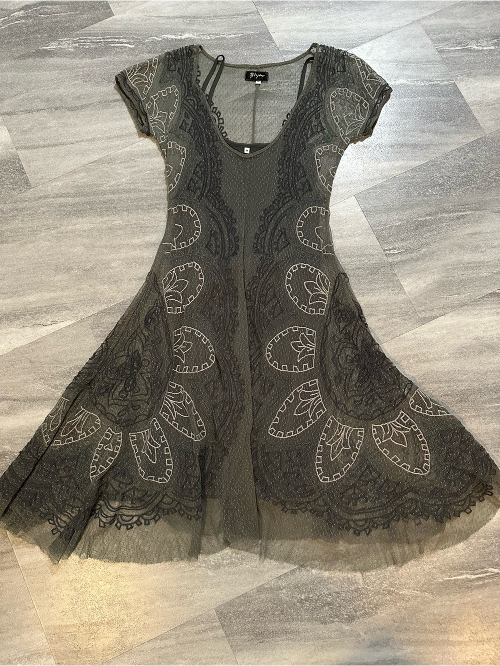Biya by Johnny Was sheer embroidered mesh dress M